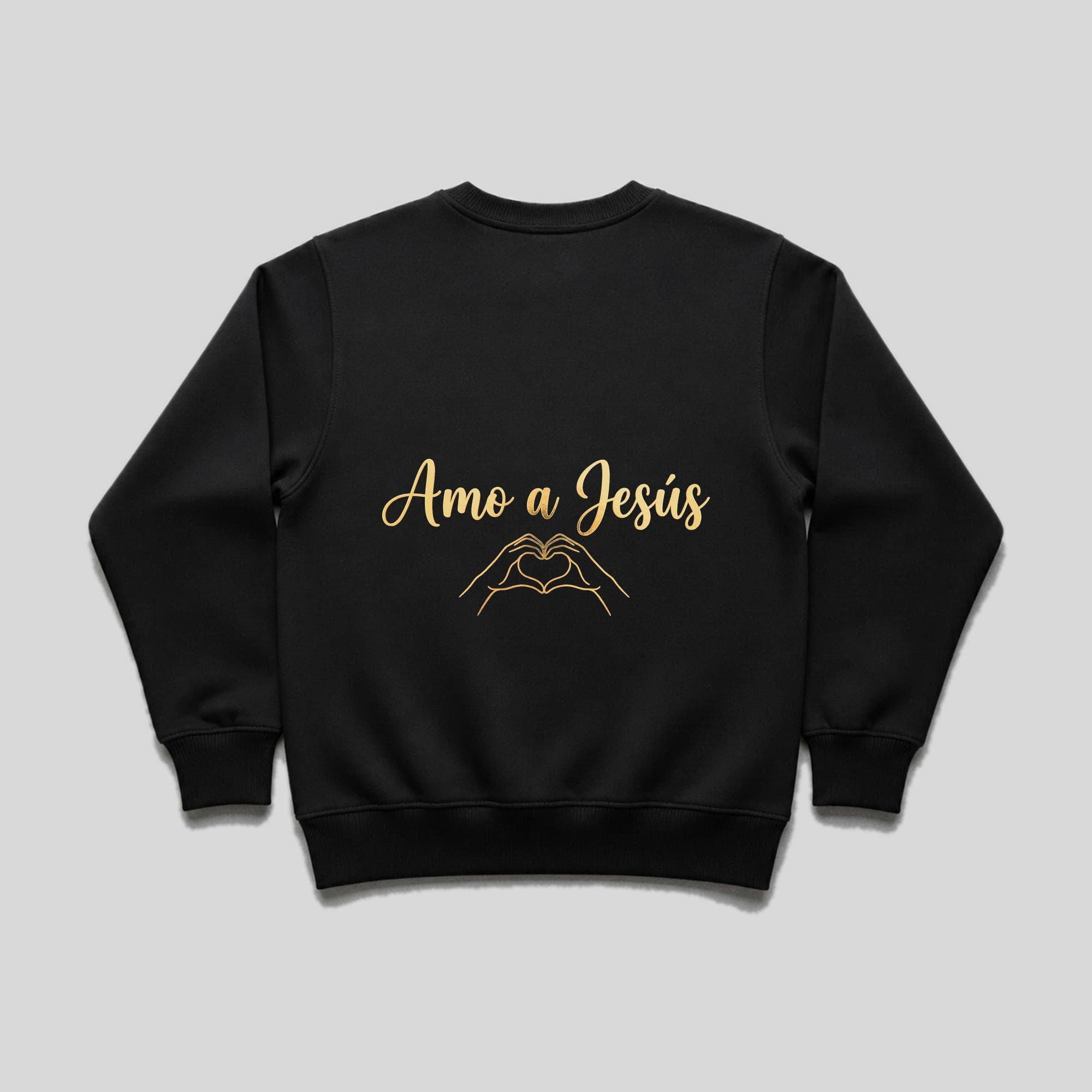 Buzo Cuello Redondo Amo a Jesús · Negro — dorso